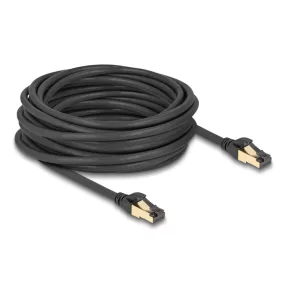   Delock RJ45 hálózati kábel Cat.6A apa - apa S/FTP fekete 10 m - Cat.7 nyers kábellel, mely alkalmas bel- és kültéri használatra (DL-80252)