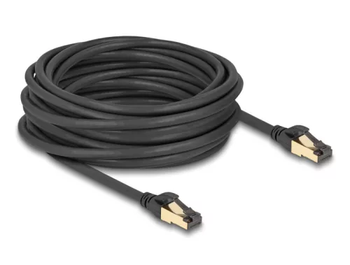 Delock RJ45 hálózati kábel Cat.6A apa - apa S/FTP fekete 10 m - Cat.7 nyers kábellel, mely alkalmas bel- és kültéri használatra (DL-80252)