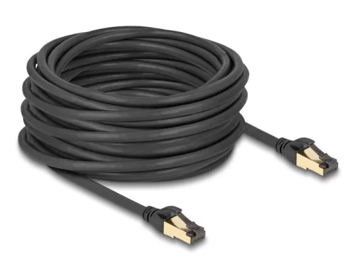 Delock RJ45 hálózati kábel Cat.6A apa - apa S/FTP fekete 15 m - Cat.7 nyers kábellel, mely alkalmas bel- és kültéri használatra (DL-80253)
