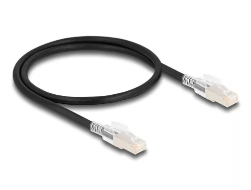 Delock RJ45 hálózati kábel Cat.6A S/FTP biztonsági klipsz csomaggal 0,5 m fekete (DL-80254)