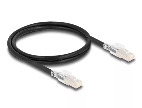 Delock RJ45 hálózati kábel Cat.6A S/FTP biztonsági klipsz csomaggal 1 m fekete (DL-80255)