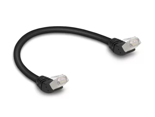 Delock RJ45 hálózati kábel Cat.6A S/FTP 45  fokban felfelé hajló 0,25 m fekete (DL-80259)