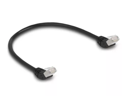 Delock RJ45 hálózati kábel Cat.6A S/FTP 45  fokban felfelé hajló 0,5 m fekete (DL-80260)