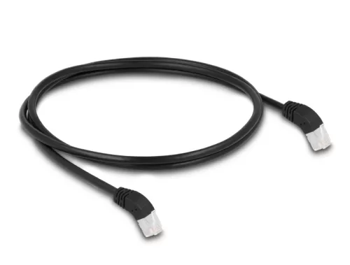 Delock RJ45 hálózati kábel Cat.6A S/FTP 45  fokban felfelé hajló 1 m fekete (DL-80269)
