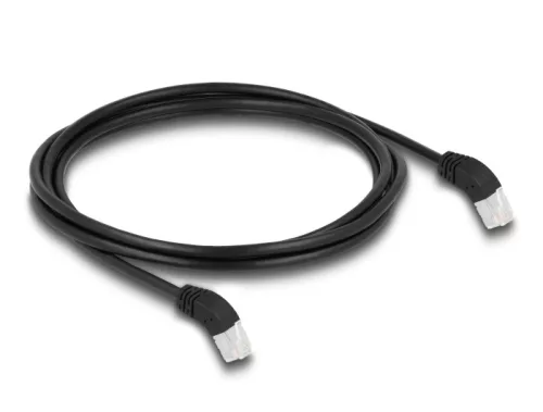 Delock RJ45 hálózati kábel Cat.6A S/FTP 45  fokban felfelé hajló 2 m fekete (DL-80270)