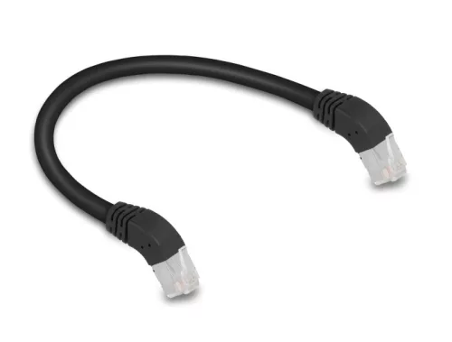 Delock RJ45 hálózati kábel Cat.6A S/FTP 45  fokban lefelé hajló 0,25 m fekete (DL-80273)