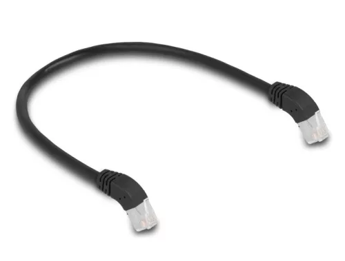 Delock RJ45 hálózati kábel Cat.6A S/FTP 45  fokban lefelé hajló 0,5 m fekete (DL-80274)