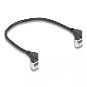   Delock RJ45 hálózati kábel Cat.6A S/FTP vékony 90  fokban felfelé / felfelé hajló 0,25 m fekete (DL-80279)