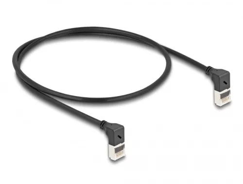 Delock RJ45 hálózati kábel Cat.6A S/FTP vékony 90  fokban felfelé / felfelé hajló 0,5 m fekete (DL-80280)