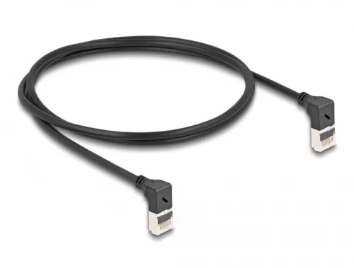 Delock RJ45 hálózati kábel Cat.6A S/FTP vékony 90  fokban felfelé / felfelé hajló 1 m fekete (DL-80281)