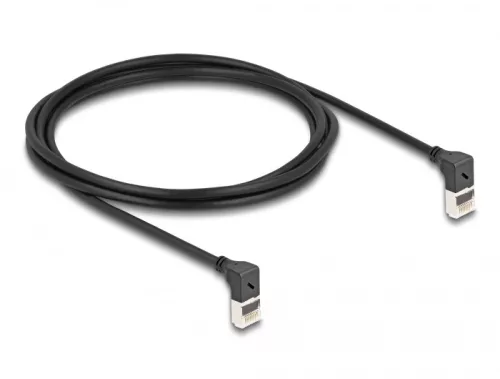 Delock RJ45 hálózati kábel Cat.6A S/FTP vékony 90  fokban felfelé / felfelé hajló 2 m fekete (DL-80282)