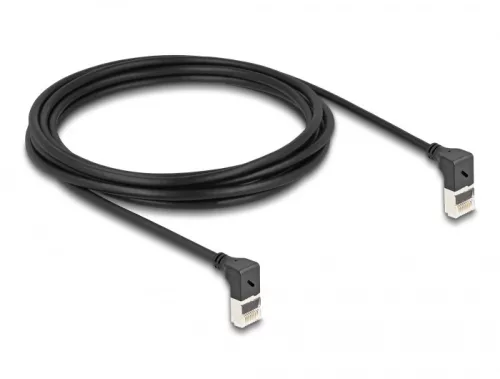 Delock RJ45 hálózati kábel Cat.6A S/FTP vékony 90  fokban felfelé / felfelé hajló 3 m fekete (DL-80283)