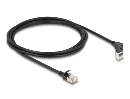 Delock RJ45 hálózati kábel Cat.6A S/FTP vékony 90  fokban felfelé hajló / egyenes 2 m fekete (DL-80288)