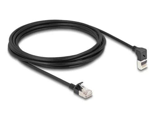 Delock RJ45 hálózati kábel Cat.6A S/FTP vékony 90  fokban felfelé hajló / egyenes 3 m fekete (DL-80289)
