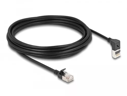 Delock RJ45 hálózati kábel Cat.6A S/FTP vékony 90  fokban felfelé hajló / egyenes 5 m fekete (DL-80290)