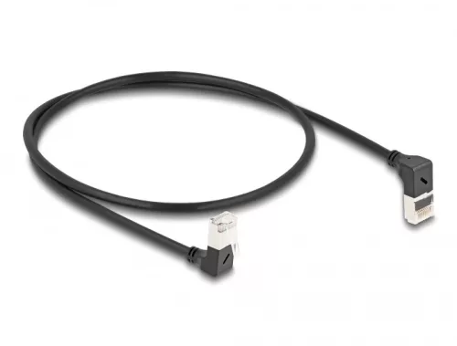 Delock RJ45 hálózati kábel Cat.6A S/FTP vékony 90  fokban felfelé / lefelé hajló 0,5 m fekete (DL-80292)
