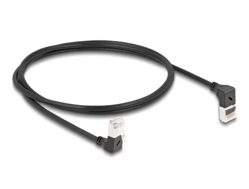 Delock RJ45 hálózati kábel Cat.6A S/FTP vékony 90  fokban felfelé / lefelé hajló 1 m fekete (DL-80293)