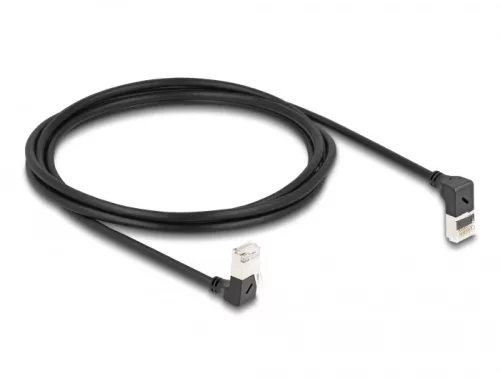 Delock RJ45 hálózati kábel Cat.6A S/FTP vékony 90  fokban felfelé / lefelé hajló 2 m fekete (DL-80294)
