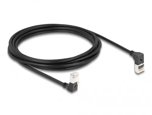 Delock RJ45 hálózati kábel Cat.6A S/FTP vékony 90  fokban felfelé / lefelé hajló 3 m fekete (DL-80295)