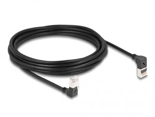 Delock RJ45 hálózati kábel Cat.6A S/FTP vékony 90  fokban felfelé / lefelé hajló 5 m fekete (DL-80296)