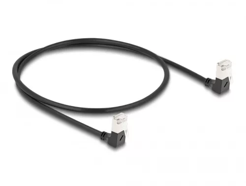 Delock RJ45 hálózati kábel Cat.6A S/FTP vékony 90  fokban lefelé / lefelé hajló 0,5 m fekete (DL-80298)