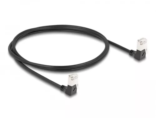 Delock RJ45 hálózati kábel Cat.6A S/FTP vékony 90  fokban lefelé / lefelé hajló 1 m fekete (DL-80299)