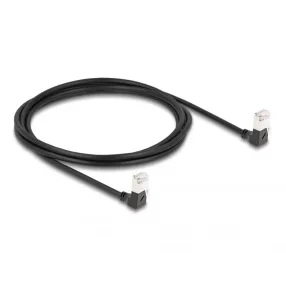   Delock RJ45 hálózati kábel Cat.6A S/FTP vékony 90  fokban lefelé / lefelé hajló 2 m fekete (DL-80300)