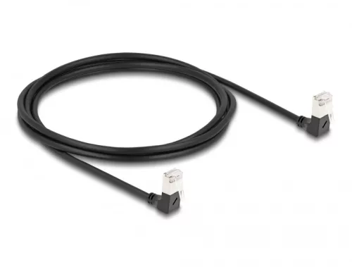 Delock RJ45 hálózati kábel Cat.6A S/FTP vékony 90  fokban lefelé / lefelé hajló 2 m fekete (DL-80300)