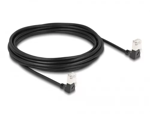 Delock RJ45 hálózati kábel Cat.6A S/FTP vékony 90  fokban lefelé / lefelé hajló 5 m fekete (DL-80302)