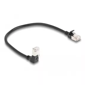   Delock RJ45 hálózati kábel Cat.6A S/FTP vékony 90  fokban lefelé hajló / egyenes 0,25 m fekete (DL-80303)