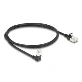   Delock RJ45 hálózati kábel Cat.6A S/FTP vékony 90  fokban lefelé hajló / egyenes 1 m fekete (DL-80305)