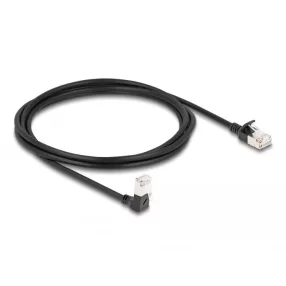   Delock RJ45 hálózati kábel Cat.6A S/FTP vékony 90  fokban lefelé hajló / egyenes 2 m fekete (DL-80306)