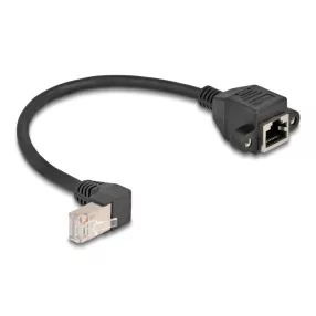   Delock Hálózat bővítő kábel S/FTP RJ45 apa 90  hajlított - RJ45 beépített anya Cat.6A 0,25 m fekete (DL-80309)