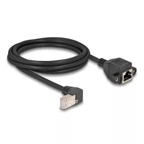   Delock Hálózat bővítő kábel S/FTP RJ45 apa 90  hajlított - RJ45 beépített anya Cat.6A 2 m fekete (DL-80312)