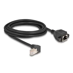  Delock Hálózat bővítő kábel S/FTP RJ45 apa 90  hajlított - RJ45 beépített anya Cat.6A 3 m fekete (DL-80313)