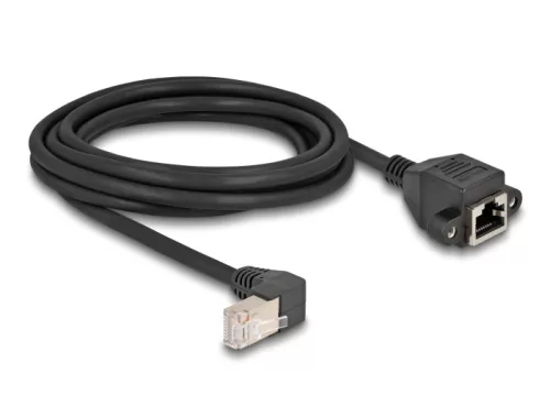 Delock Hálózat bővítő kábel S/FTP RJ45 apa 90  hajlított - RJ45 beépített anya Cat.6A 3 m fekete (DL-80313)