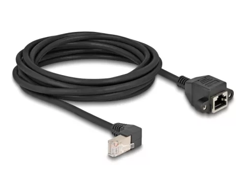 Delock Hálózat bővítő kábel S/FTP RJ45 apa 90  hajlított - RJ45 beépített anya Cat.6A 5 m fekete (DL-80314)