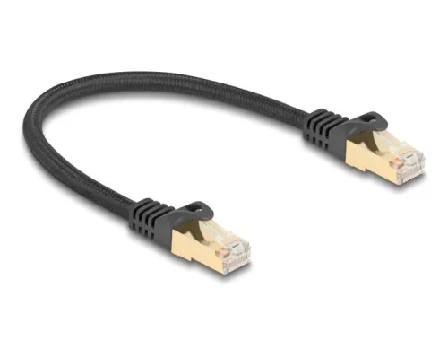 Delock RJ45 hálózati kábel fonott borítással Cat.6A S/FTP apa - apa 0,25 m fekete (DL-80315)
