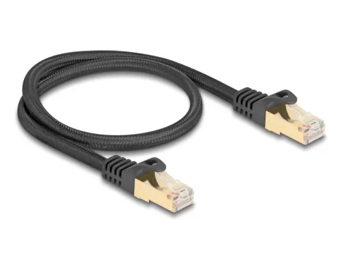 Delock RJ45 hálózati kábel fonott borítással Cat.6A S/FTP apa - apa 0,5 m fekete (DL-80316)