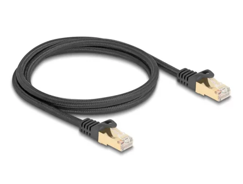 Delock RJ45 hálózati kábel fonott borítással Cat.6A S/FTP apa - apa 1 m fekete (DL-80317)