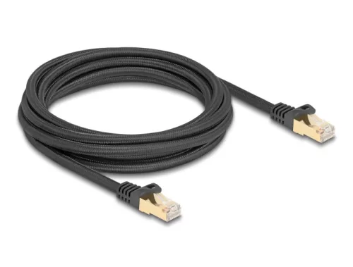 Delock RJ45 hálózati kábel fonott borítással Cat.6A S/FTP apa - apa 3 m fekete (DL-80319)