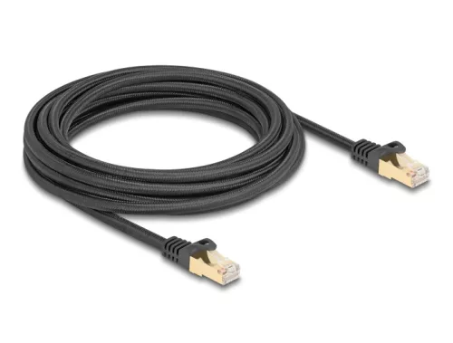 Delock RJ45 hálózati kábel fonott borítással Cat.6A S/FTP apa - apa 5 m fekete (DL-80320)