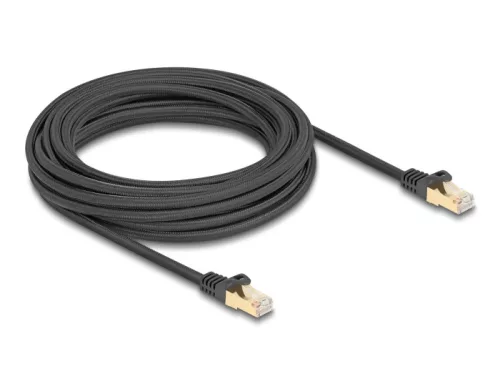Delock RJ45 hálózati kábel fonott borítással Cat.6A S/FTP apa - apa 7,5 m fekete (DL-80321)