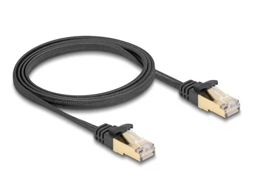 Delock RJ45 lapos hálózati kábel fonott borítással Cat.6A U/FTP apa - apa 1 m fekete (DL-80325)