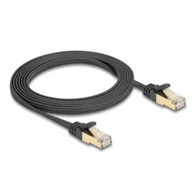   Delock RJ45 lapos hálózati kábel fonott borítással Cat.6A U/FTP apa - apa 2 m fekete (DL-80326)