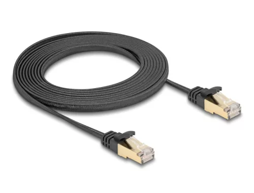 Delock RJ45 lapos hálózati kábel fonott borítással Cat.6A U/FTP apa - apa 3 m fekete (DL-80327)