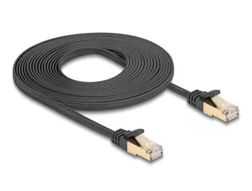 Delock RJ45 lapos hálózati kábel fonott borítással Cat.6A U/FTP apa - apa 5 m fekete (DL-80328)