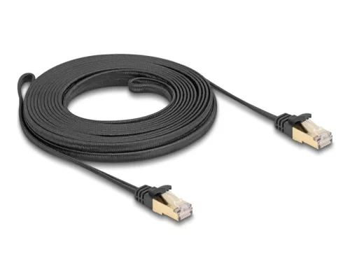 Delock RJ45 lapos hálózati kábel fonott borítással Cat.6A U/FTP apa - apa 7,5 m fekete (DL-80329)