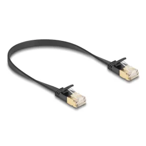   Delock RJ45 hálózati kábel Cat.6A apa - apa robosztus csatlakozóval és Cat.7 nyers lapos kábellel U/FTP 0,3 m, fekete (DL-80343)