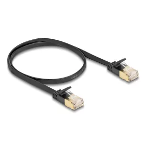   Delock RJ45 hálózati kábel Cat.6A apa - apa robosztus csatlakozóval és Cat.7 nyers lapos kábellel U/FTP 0,5 m, fekete (DL-80344)